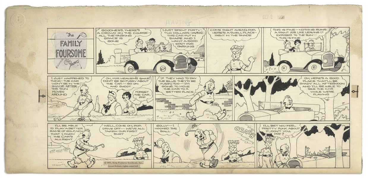 Lot of 4 ''Family Foursome'' Sunday Comic Strips From the 1930s by Chic Young -- Includes ''Blondie'' ''Play Money''